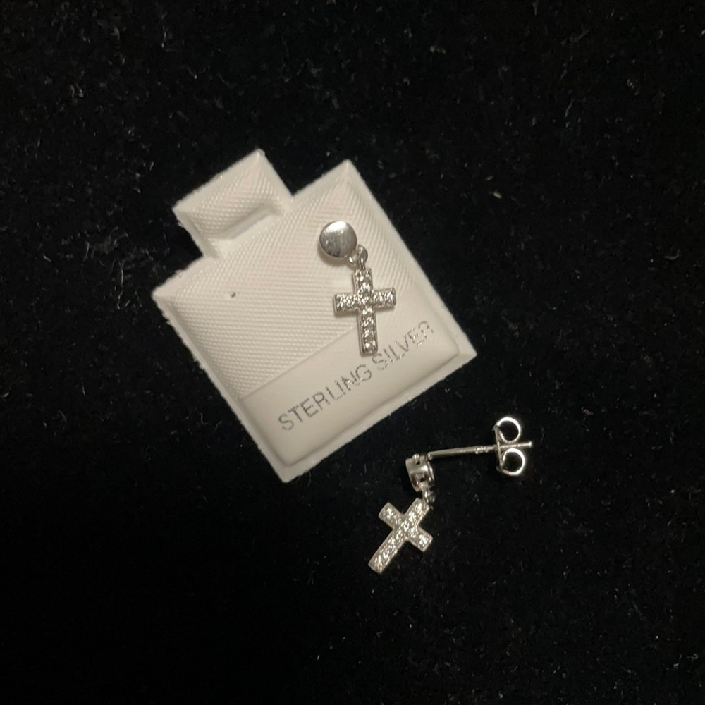 Italian 925 Sterling Silver Cross earrings